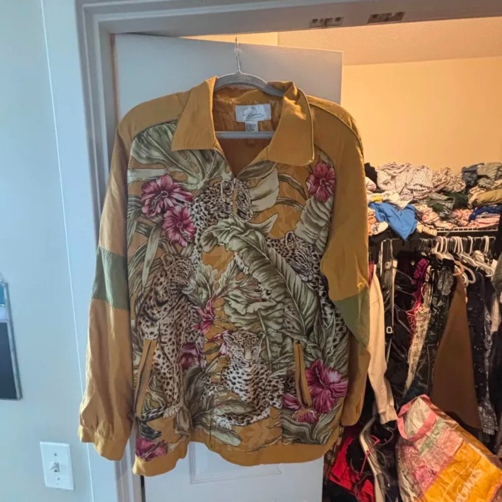 Vintage Silk Bomber Jacket Leopard Print Lush Safari Retro